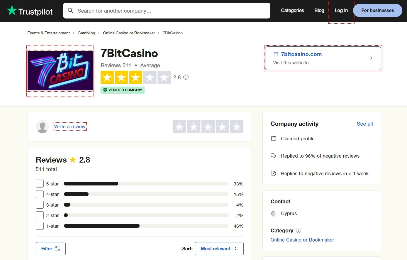 7bit casino trustpilot rating