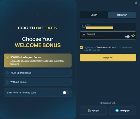 FortuneJack registration