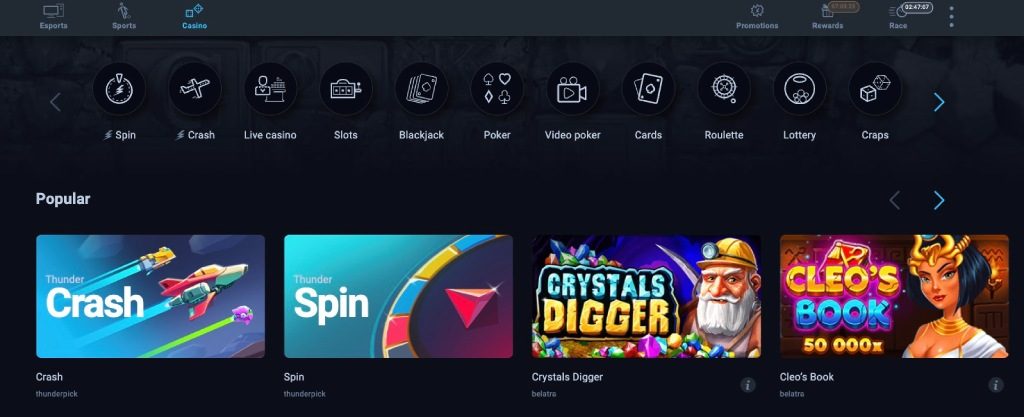 Thunderpick casino games