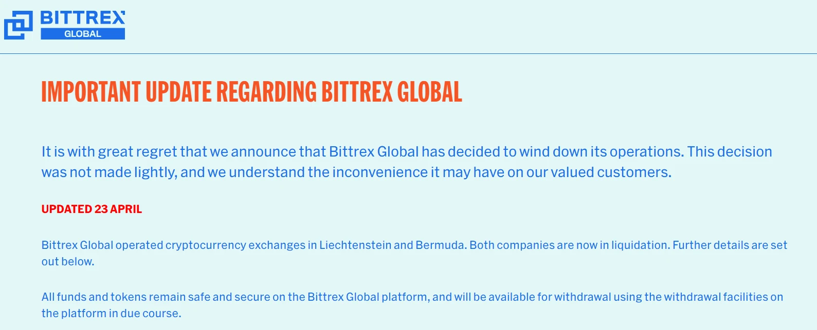 Bittrex Global Announcement