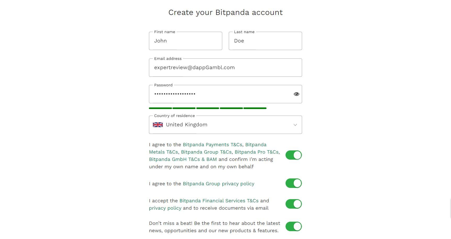 bitpanda signup process step 2