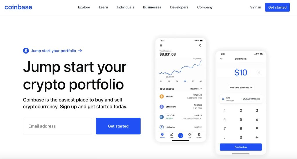 Coinbase review homepage