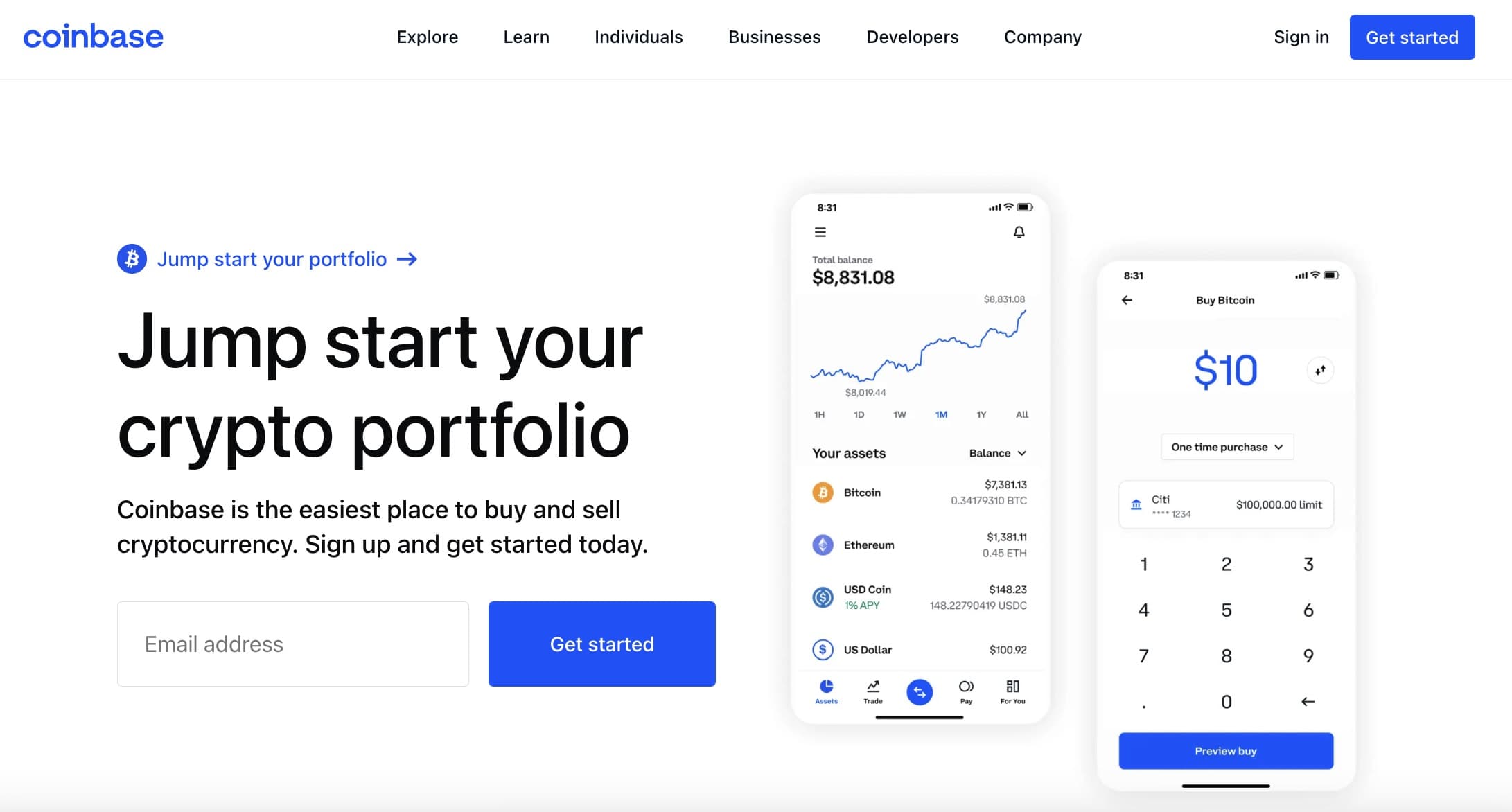 Coinbase review homepage