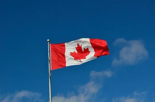 canadian flag whipping in the wind