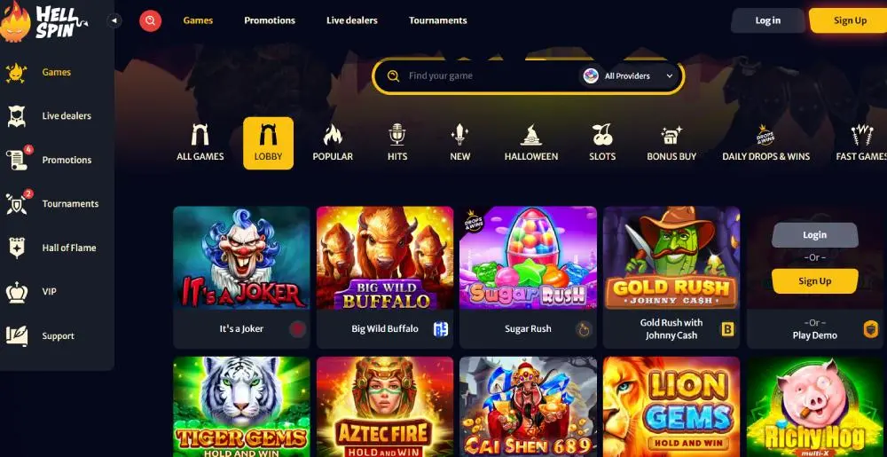 hell spin casino games