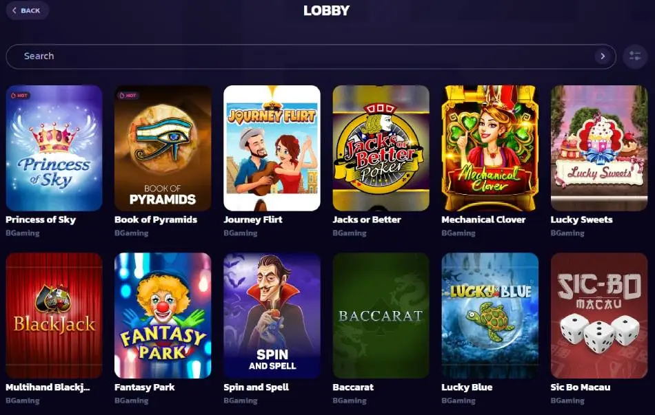21bit casino game selection