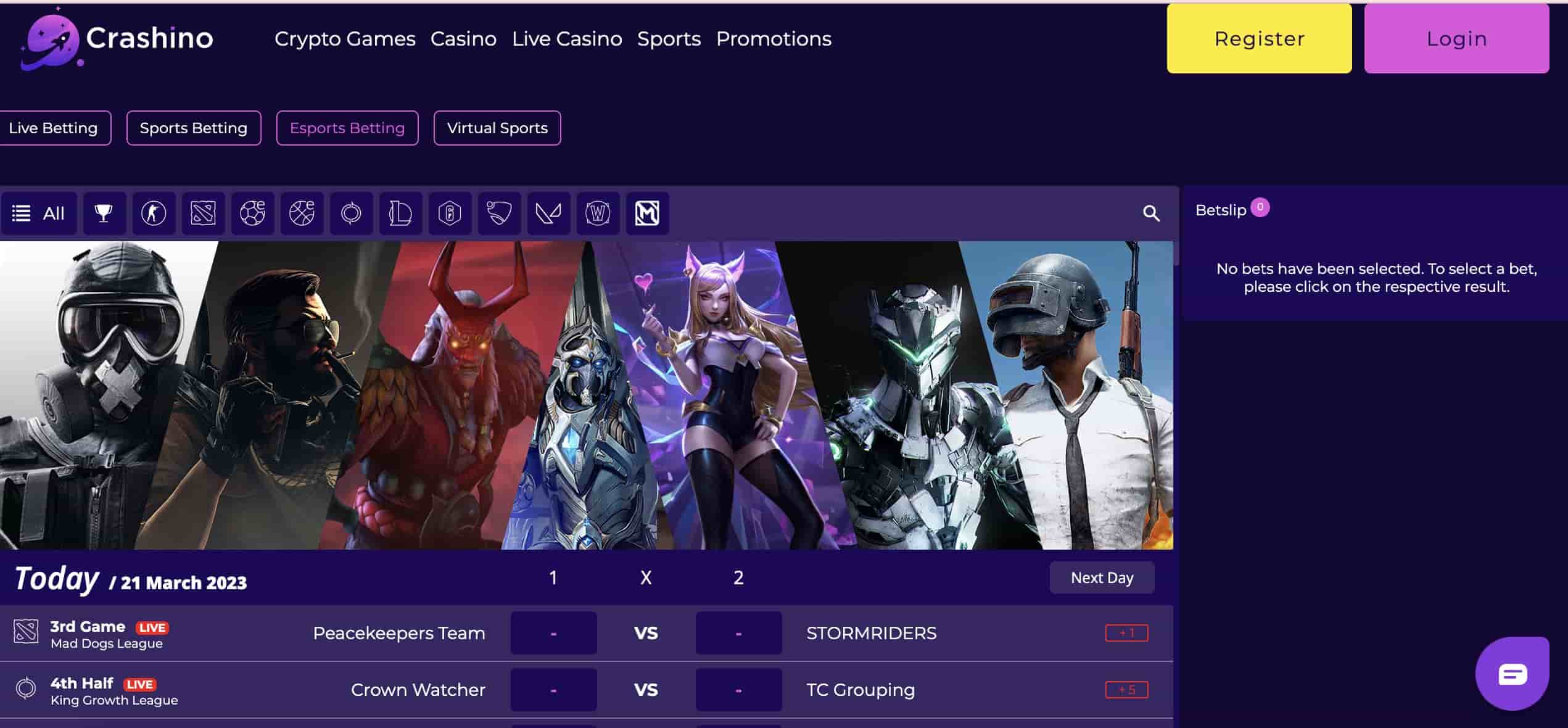 Crashino eSports betting