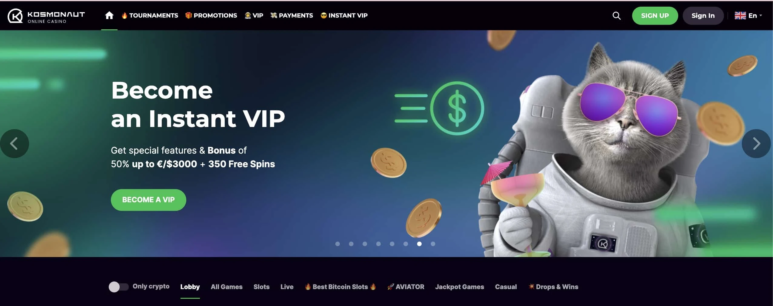 Kosmonaut casino homepage