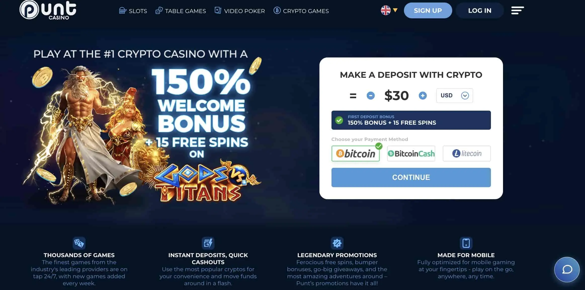 Punt casino homepage larger