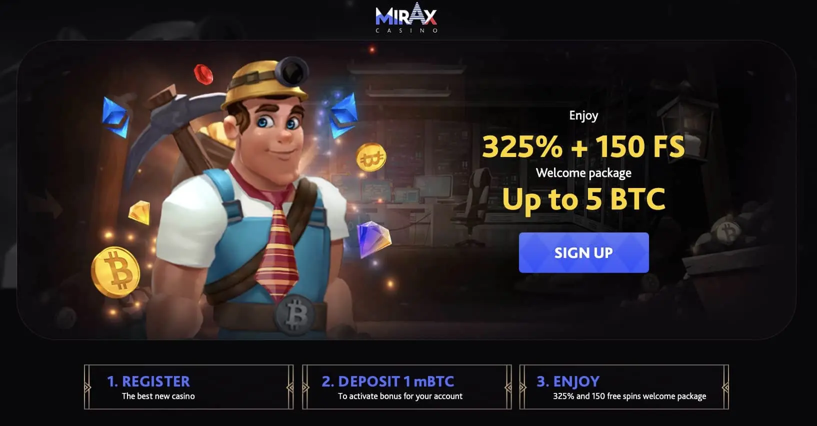 Mirax casino homepage