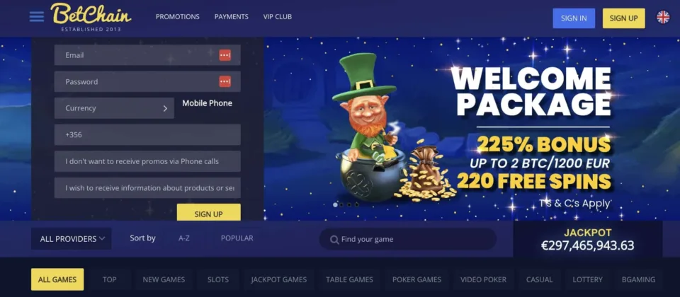 betchain casino homepage