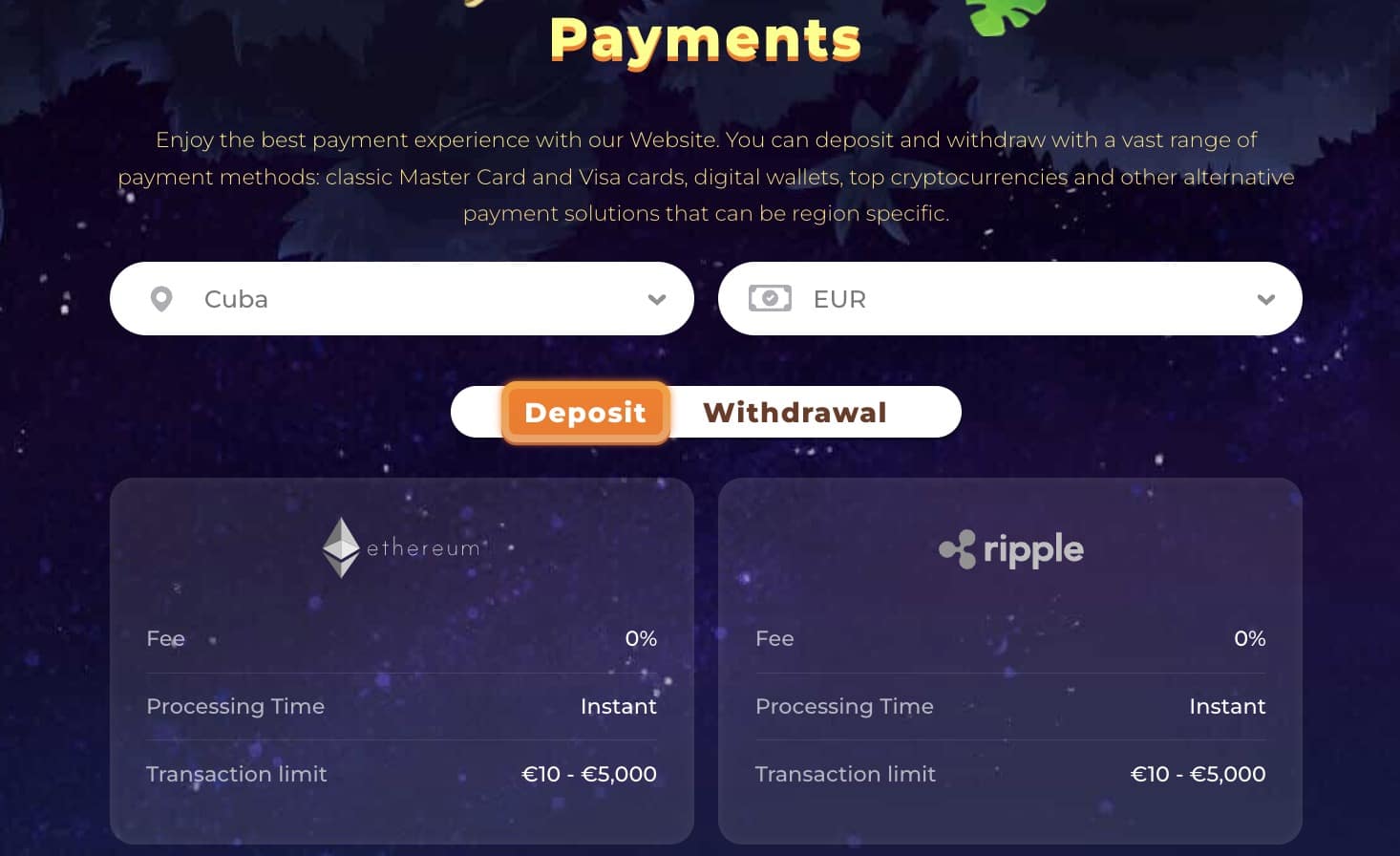 wazamba casino payments