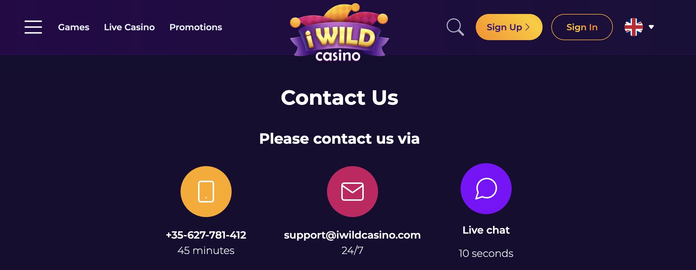 iWild casino customer support