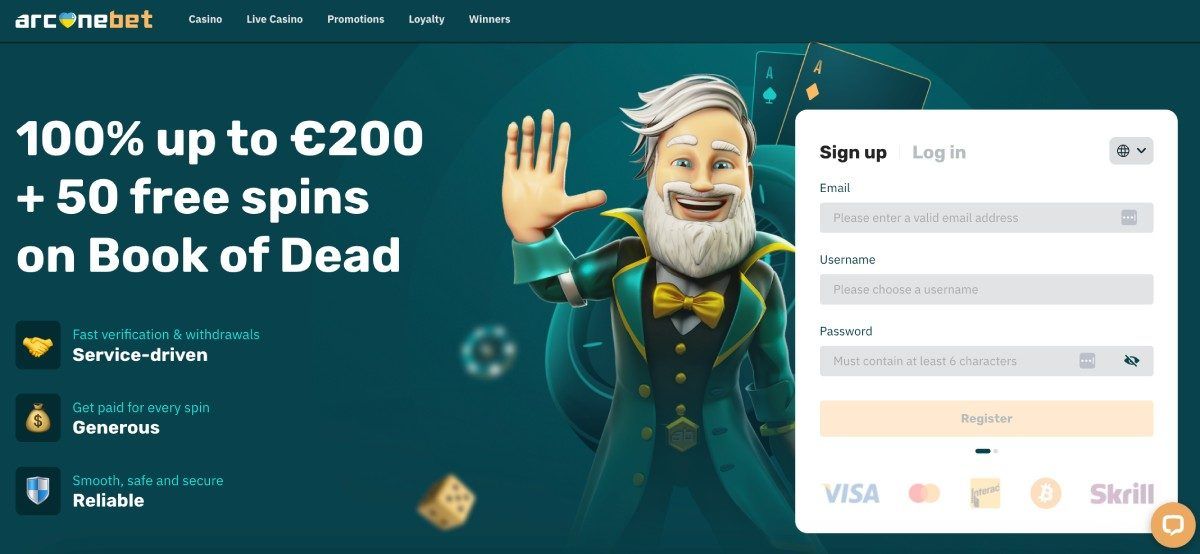 arcanebet casino homepage