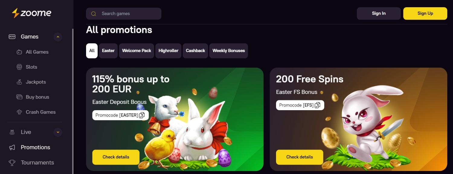 zoome casino bonus