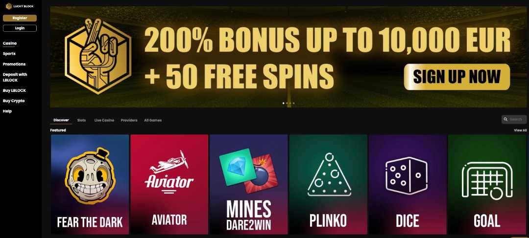 Lucky Block Casino homepage