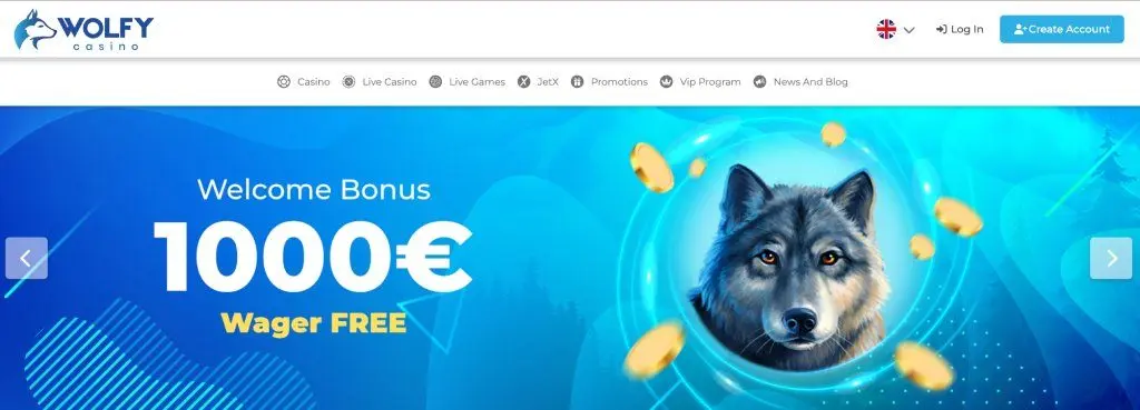 Wolfy Casino homepage