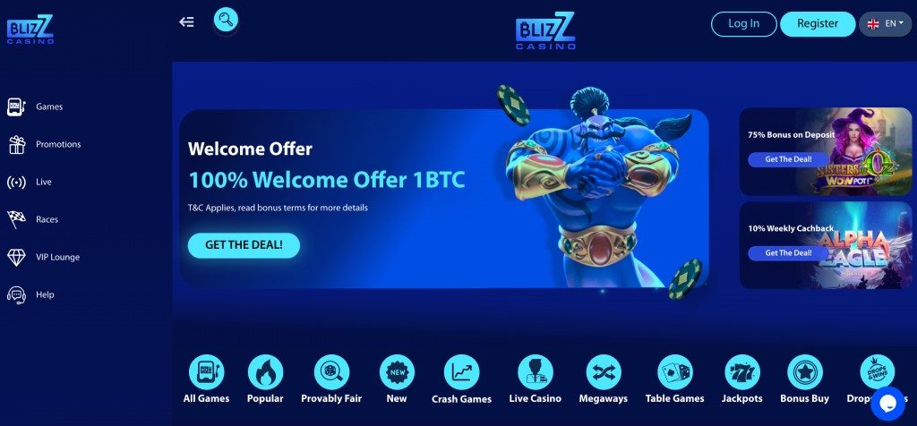 Blizz Casino homepage