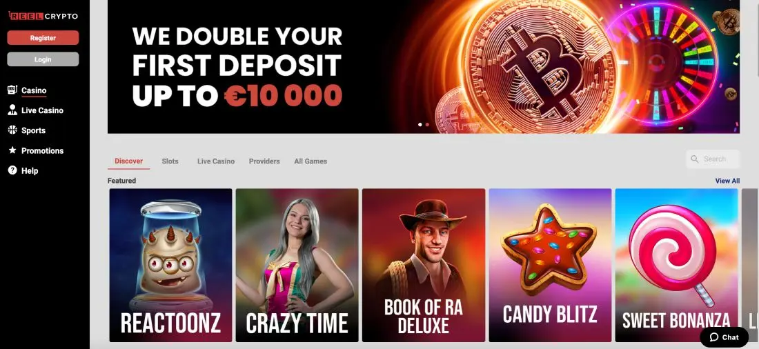 reel crypto casino homepage