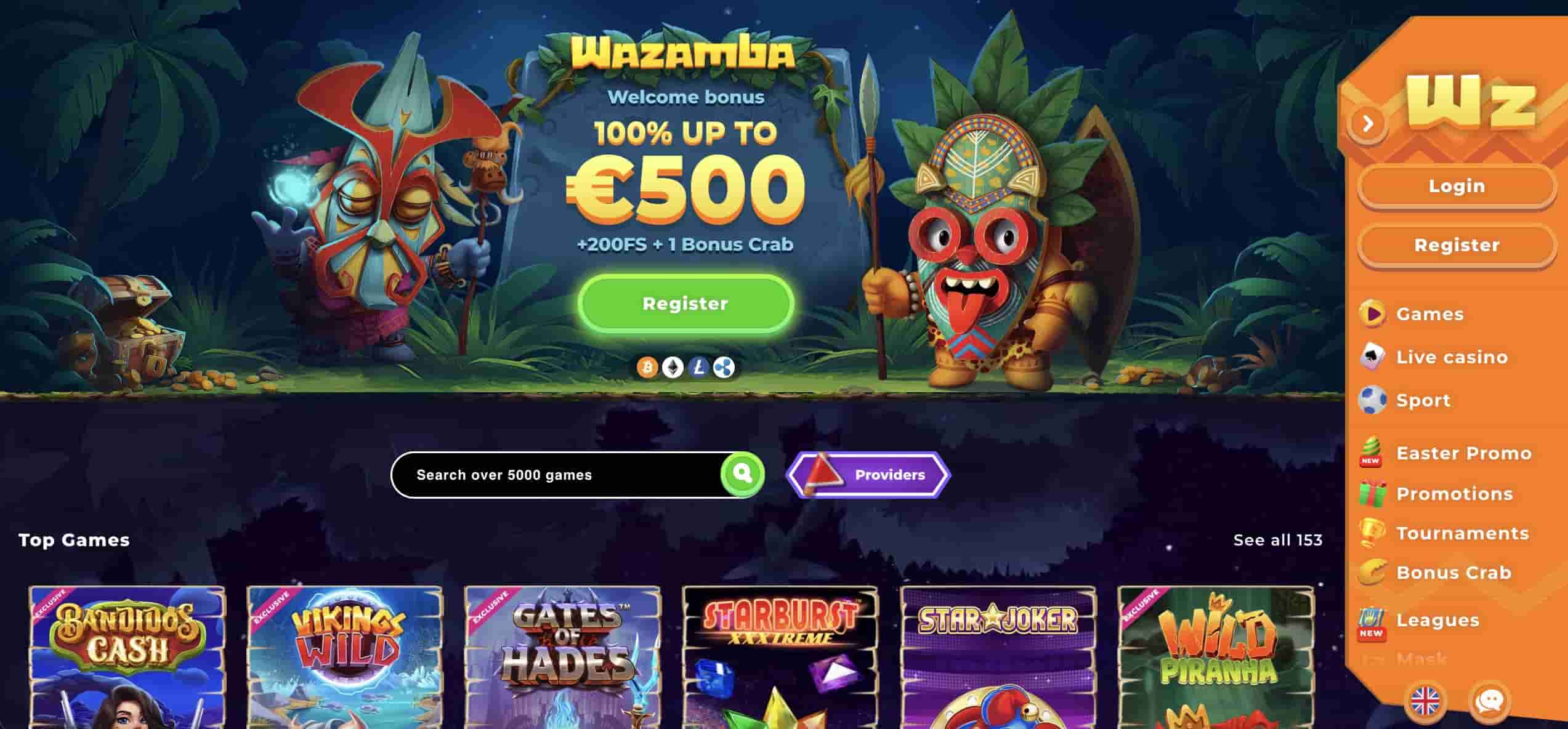 wazamba casino homepage