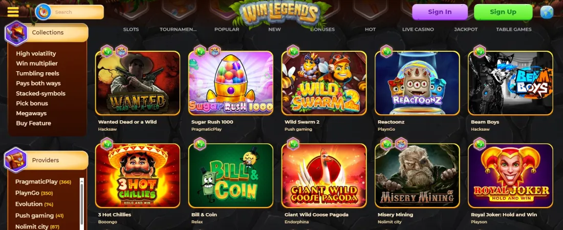 winlegends casino games
