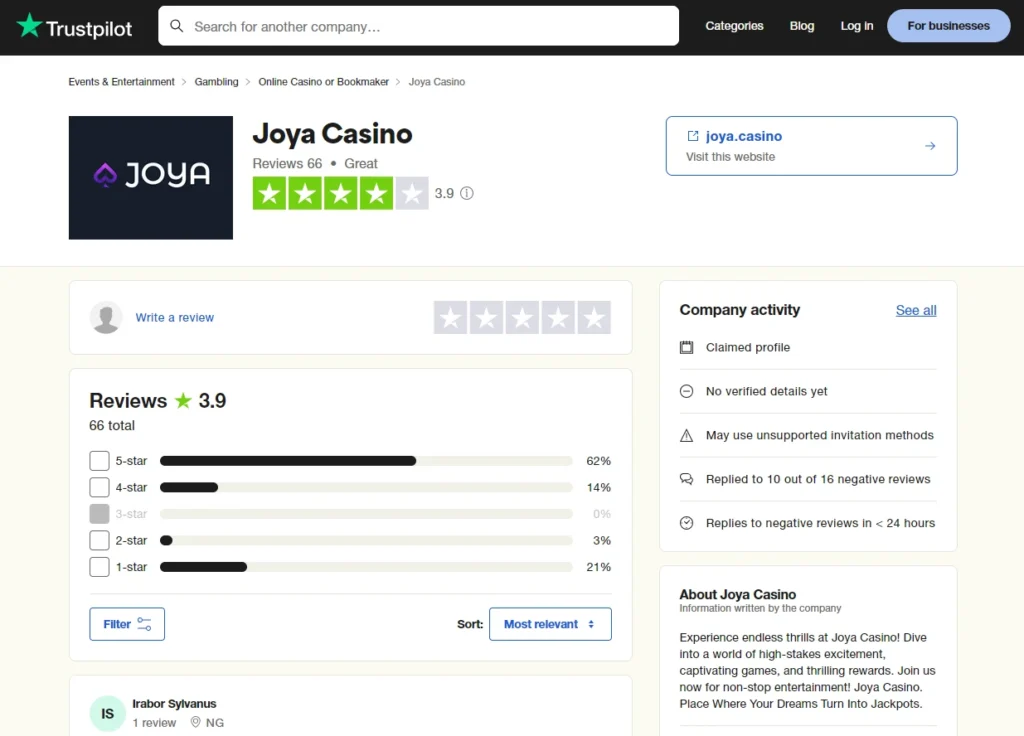 joya casino on trustpilot