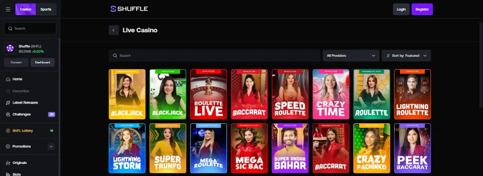 Shuffle Casino Live Games