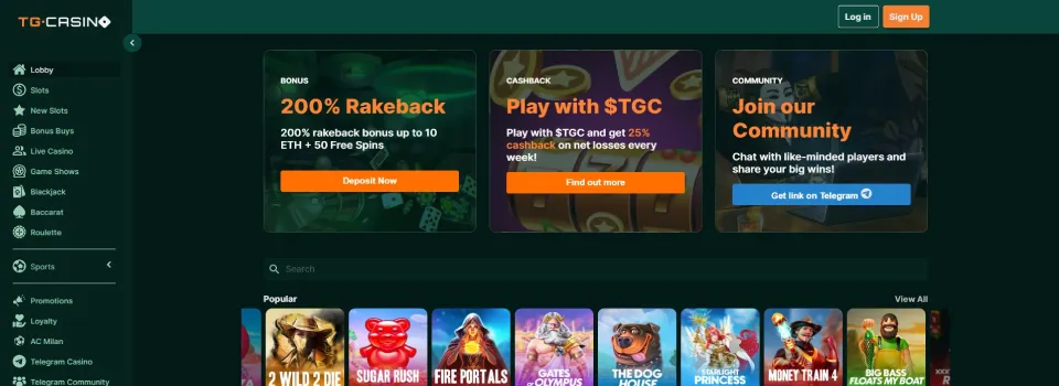 TG Casino Main Page