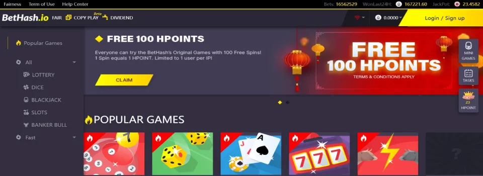 BetHash Casino Homepage