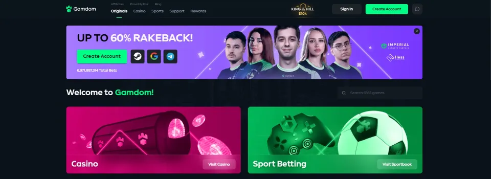 Gamdom Casino Homepage