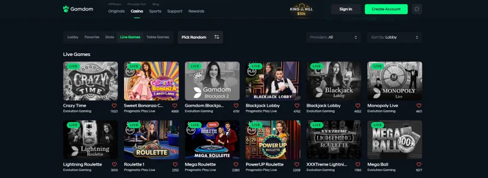 Gamdom Casino Live Dealer Games