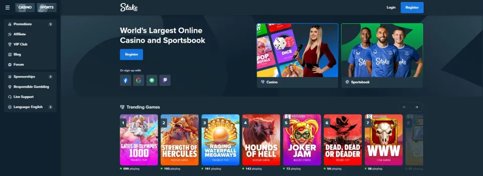 Stake Casino Homepage