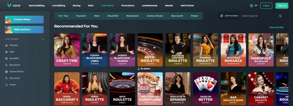 Vave Casino Live Dealer Games