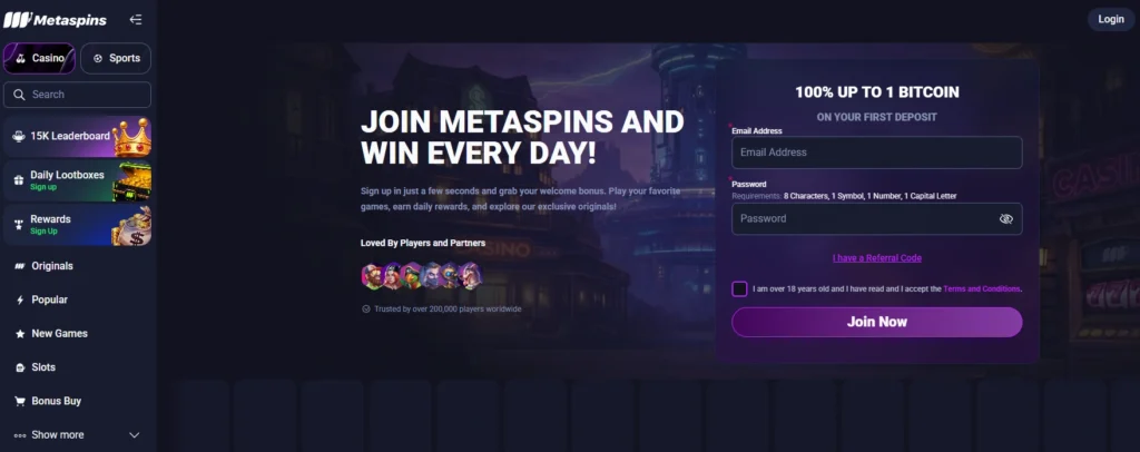 metaspins casinos screen